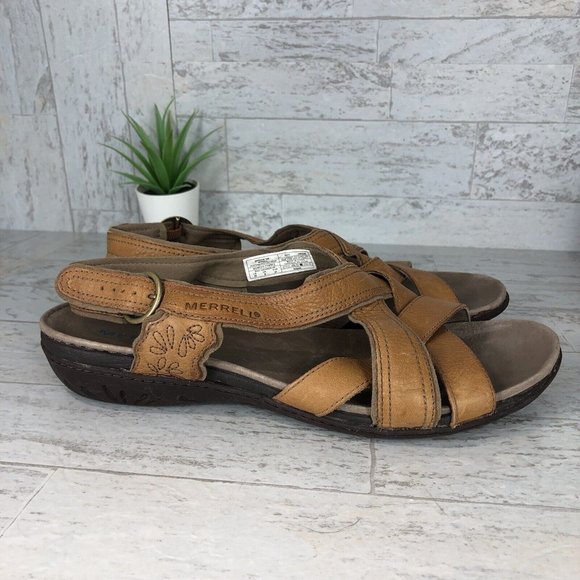 Merrell Basson Slingback Tan Leather Strappy Sandals Womens‎ Size 10 / J46246 - Picture 6 of 11